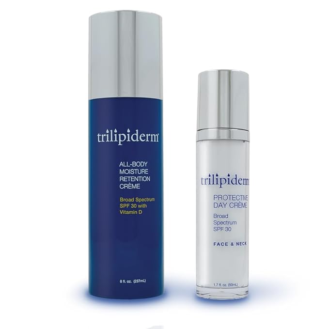 Trilipiderm Beach Lover Bundle- All-Body Moisture Retention Crème Sunscreen (8oz) & Protective Day Crème Broad Spectrum SPF 30 (1.7oz), Sunscreen Lotion UVA/UVB Set for Face, Body, Travel Size