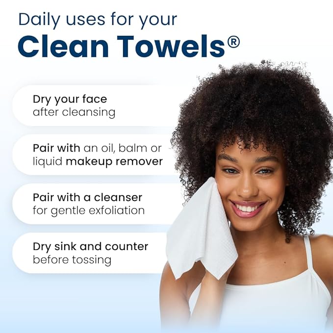 Clean Skin Club Clean Towels XL, 100% USDA Biobased Dermatologist Approved Face Towel, Disposable Clinically Tested Face Towelette, Facial Washcloth, Makeup Remover Dry Wipes, 100 ct, 2 pack
