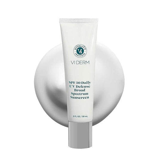 VI Derm SPF 50 Daily UV Defense Sunscreen - Broad Spectrum Sunblock for Face & Body - Lightweight, Oil-Free, Fast-Absorbing Skincare Protector - Clean, Non-Greasy Formula - Fragrance Free, 2 Fl Oz