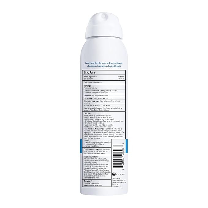 Blue Lizard Sensitive Mineral Sunscreen Spray SPF 50+, Dermatologist-Recommended Brand, Broad-Spectrum UVA/UVB Protection, Water-Resistant, Zinc Oxide Formula, 5 fl oz (Pack of 2)