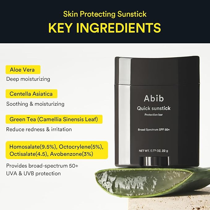 Abib Airy & Quick Sunstick DUO Broad Spectrum SPF50+ 1.58 oz / 45g (Semi-matte & Glowing) | Korean Suncreen Stick Suncare Sunblock, No Whitecast, Protector Solar Barra, Water resistant