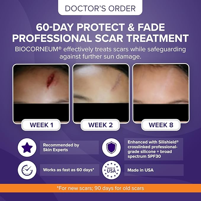 Biocorneum Advanced Scar Treatment with Silishield® & SPF 30 20g – Fast-Drying, Water-Resistant Silicone Scar Gel - Surgeon Recommended Scar Removal for New & Old Scars - Suitable for Children